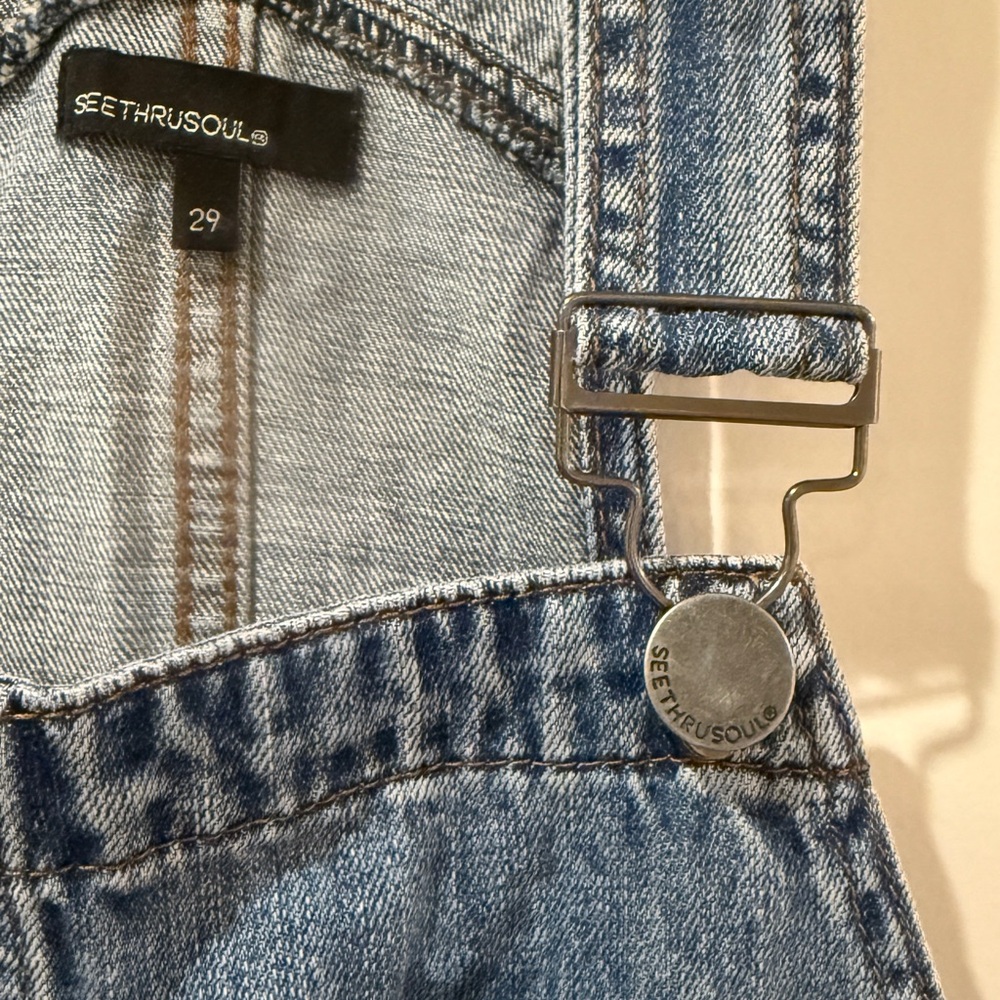 See Thru Soul Blue Denim Overall Shorts - Picture 6 of 7